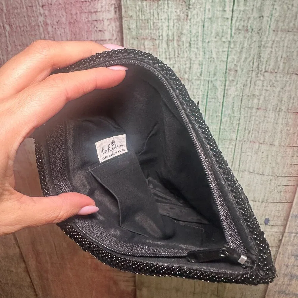 La Regale Vintage Black Beaded Clutch Sequin Handbag Beaded Hand Clutch Bag - Picture 3 of 4